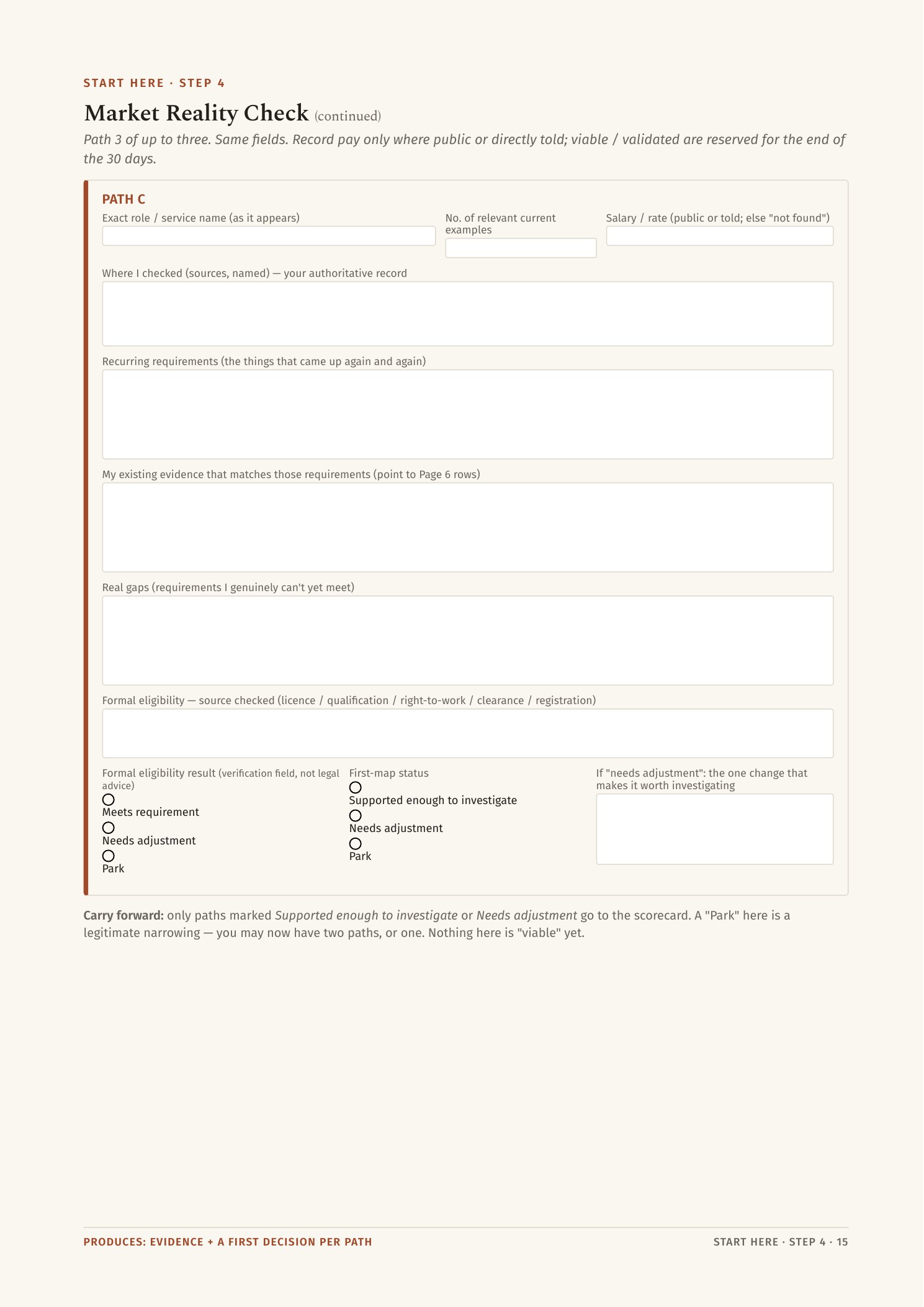 Workbook Decision Scorecard — hard filters and weighted scoring