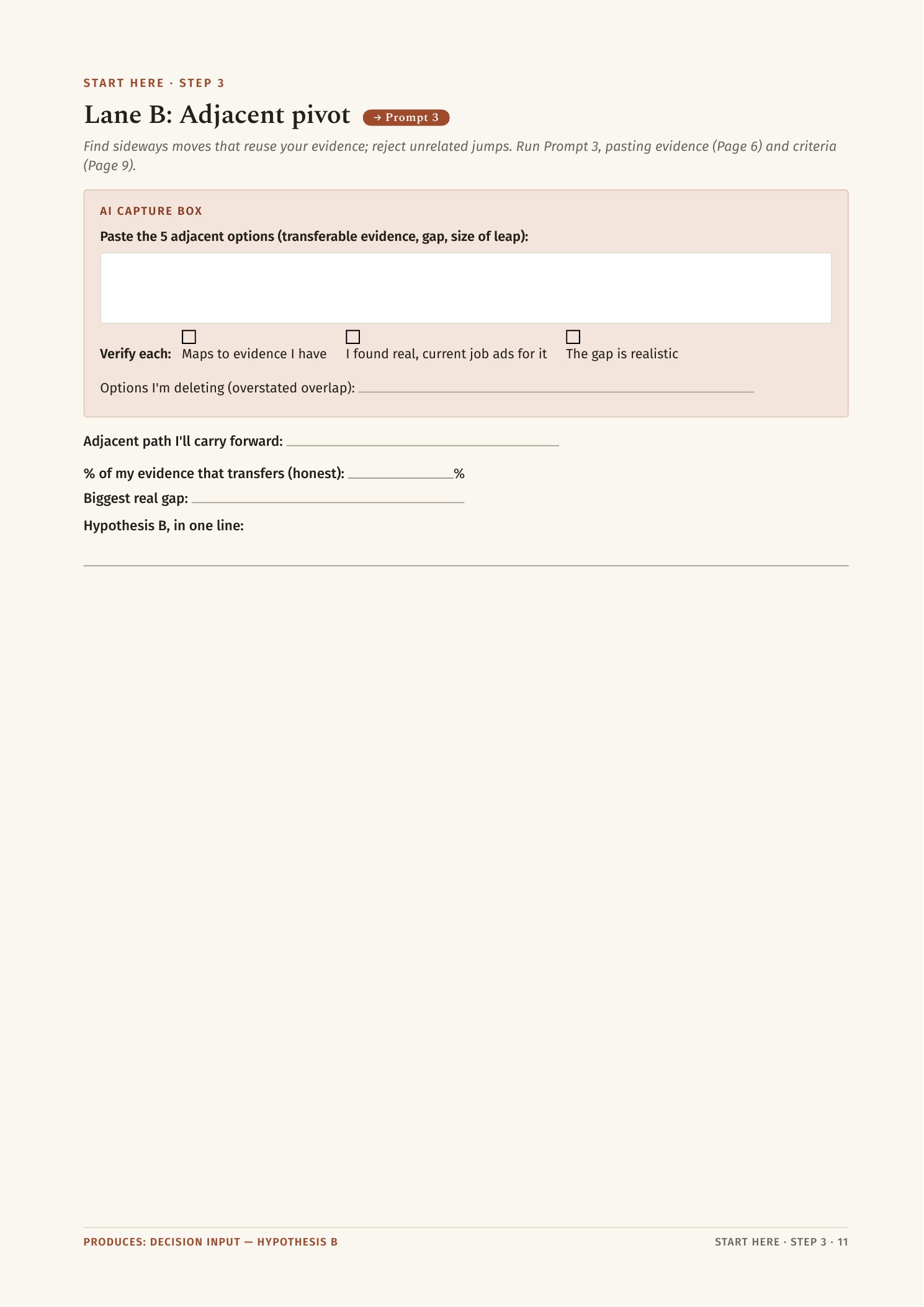 Workbook page — Market Reality Check for each shortlisted path