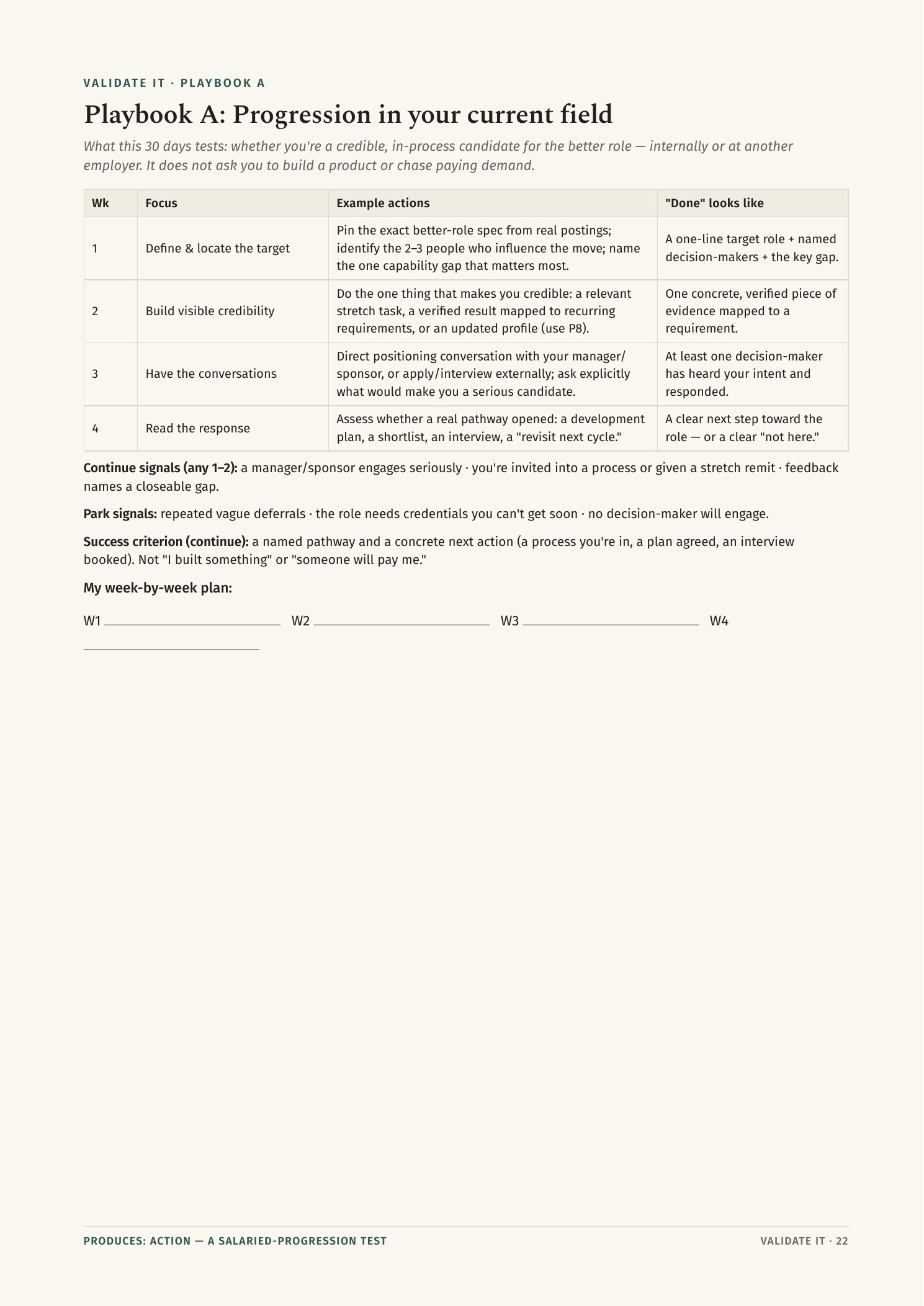 Workbook Playbook B — Adjacent career pivot, 4-week plan